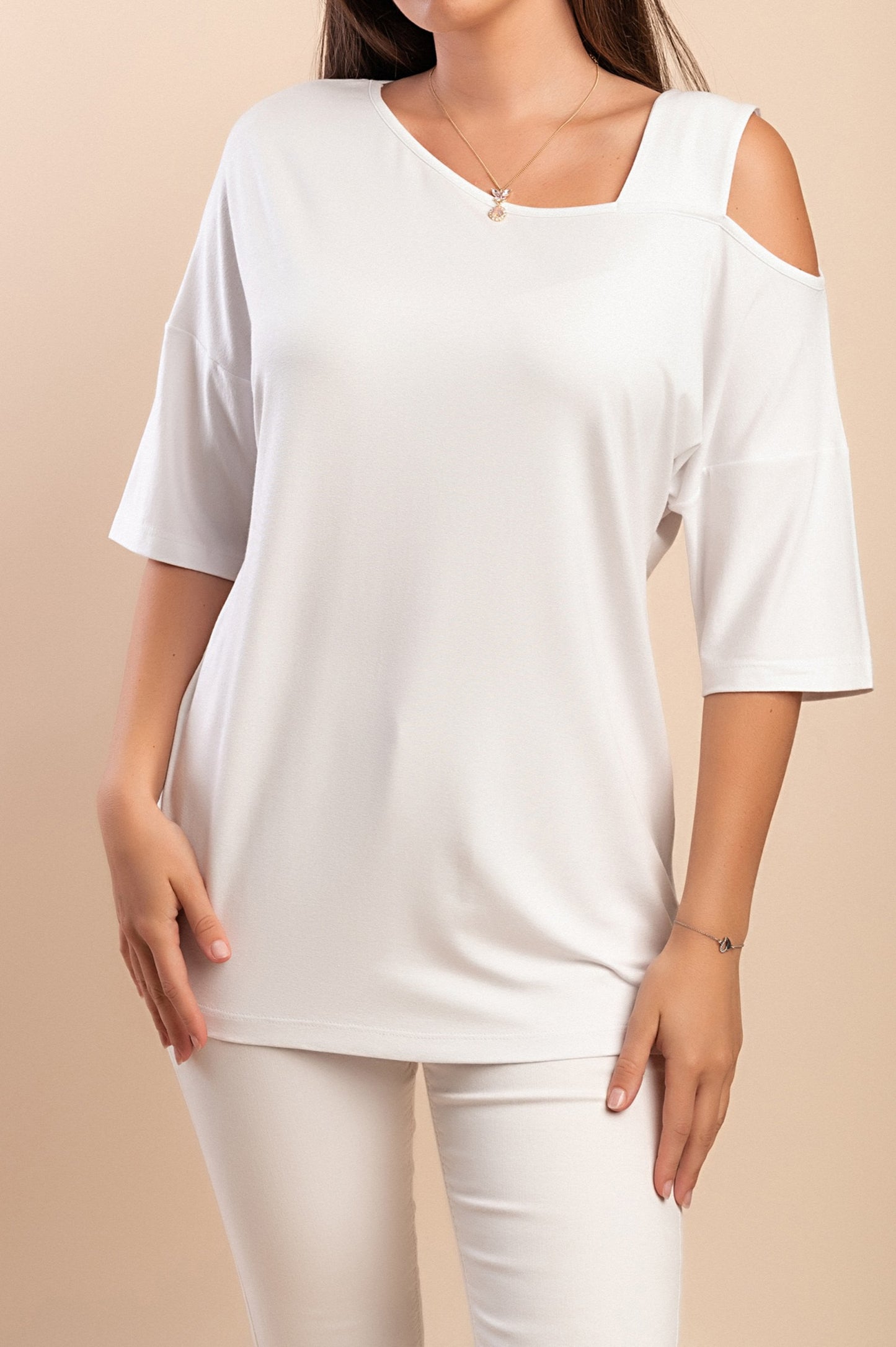 T-shirt con scollo asimmetrico, blu scuro