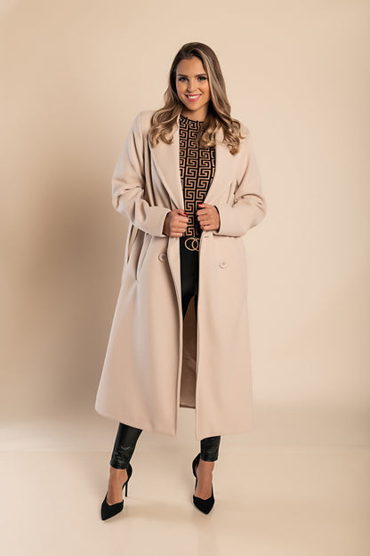 Elegante cappotto lungo con bottoni, color cammello