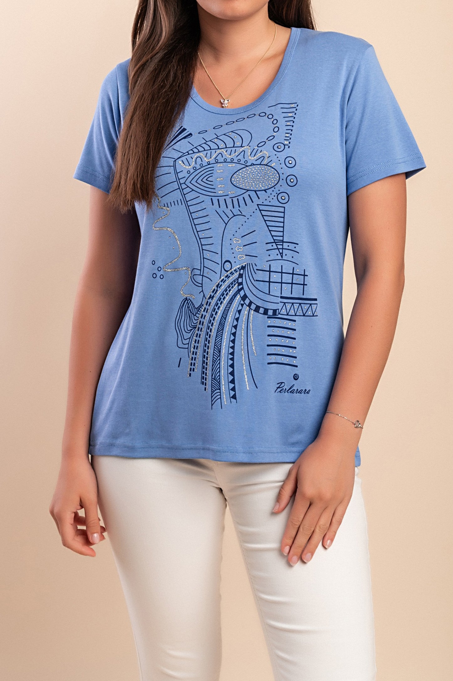 T-shirt in cotone con stampa, blu