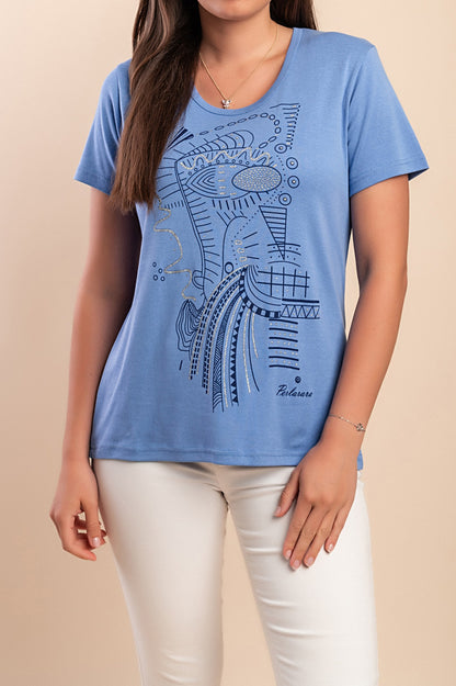 T-shirt in cotone con stampa, blu