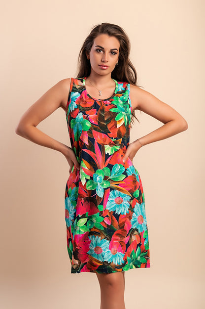 Abito midi con stampa floreale, rosso