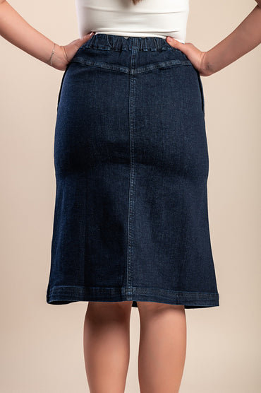 Gonna in denim con bottoni, blu scuro