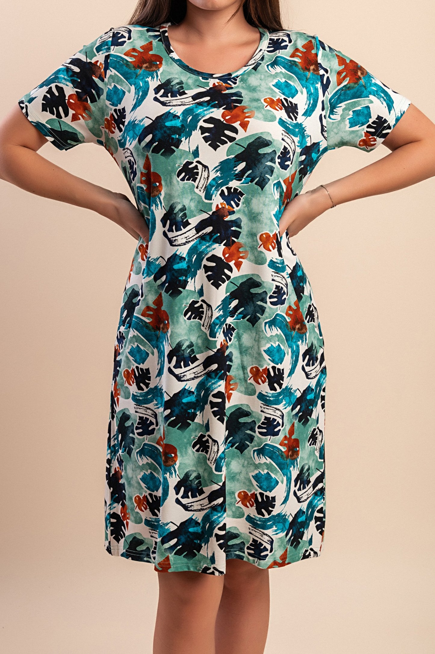 Abito midi con stampa, blu