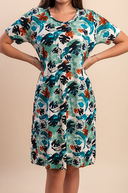 Abito midi con stampa, blu