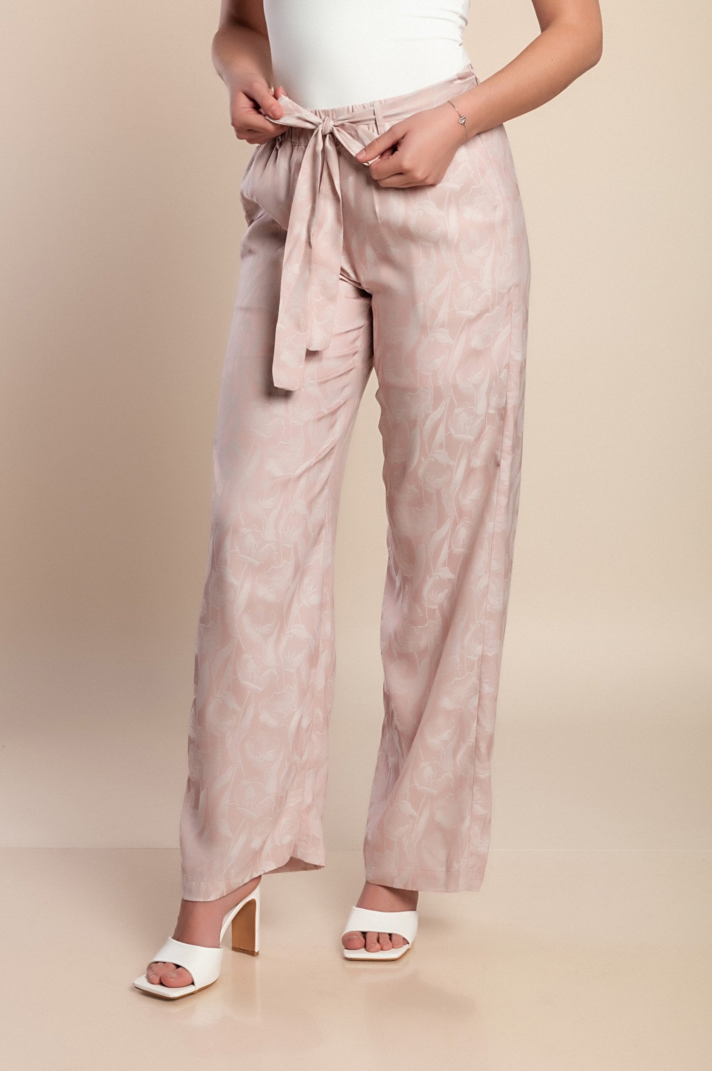 Pantaloni lunghi con cintura, rosa chiaro