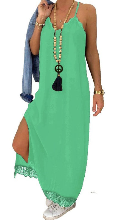 VESTITO MAXI CON PIZZO PRIMAROSA, NERO