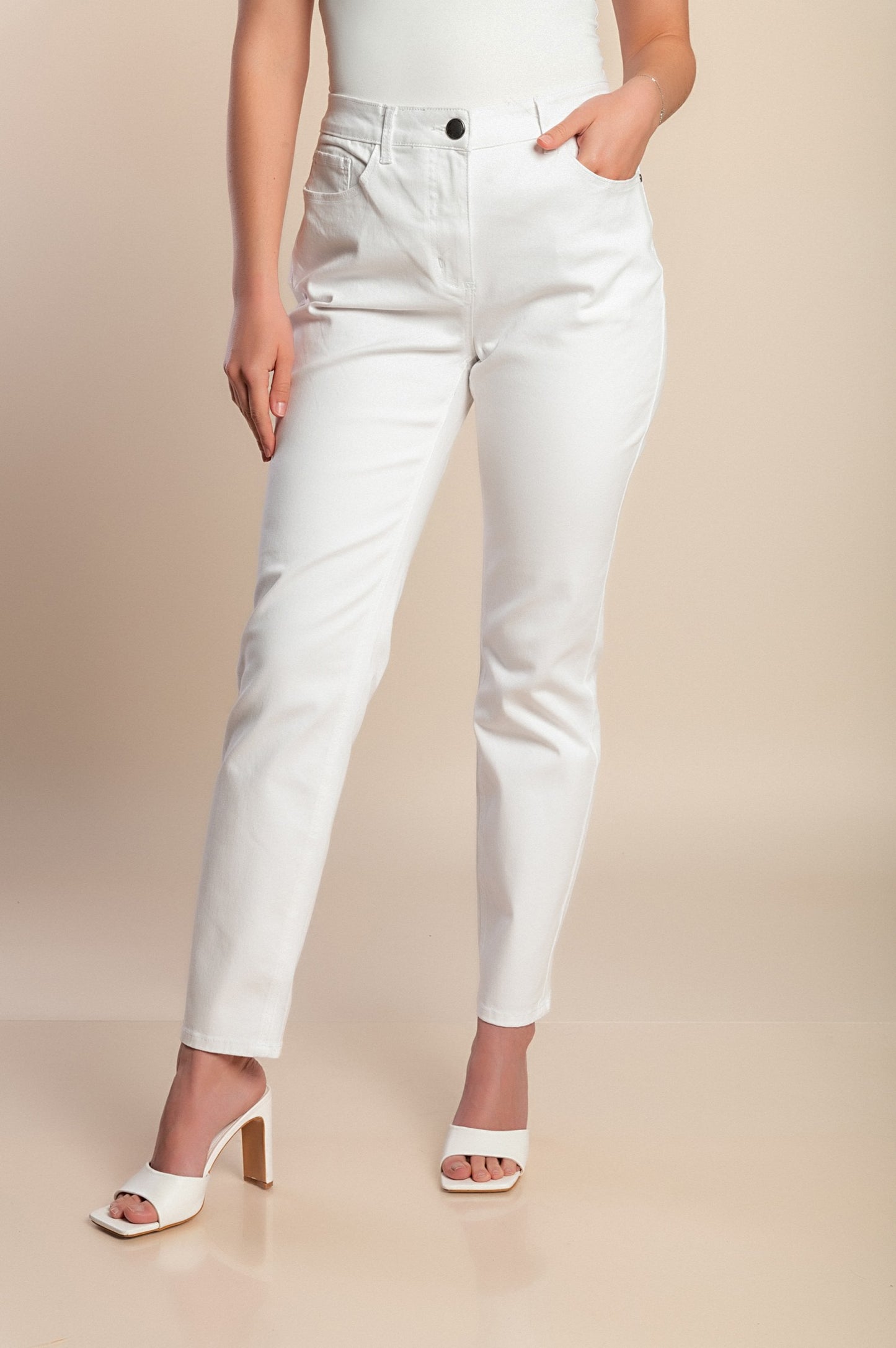 Pantaloni di cotone taglie forti, bianchi