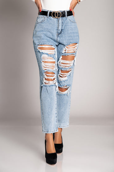 Jeans dritti strappati  Volenta, azzurro