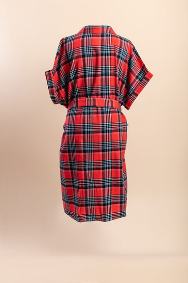 Abito camicia taglie forti con stampa a quadri, rosso