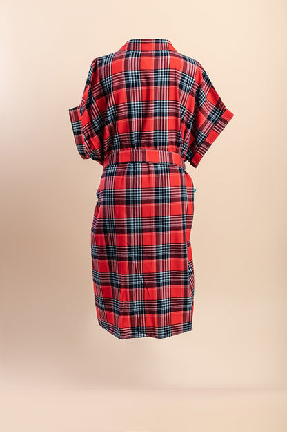 Abito camicia taglie forti con stampa a quadri, rosso
