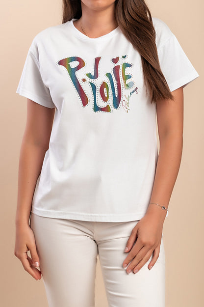 T-shirt in cotone con stampa, bianca