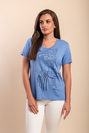 T-shirt in cotone con stampa, blu