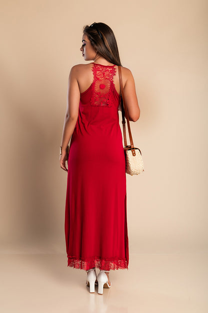 VESTITO MAXI CON PIZZO PRIMAROSA, NERO