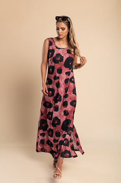 Abito lungo con stampa leopardata, blu