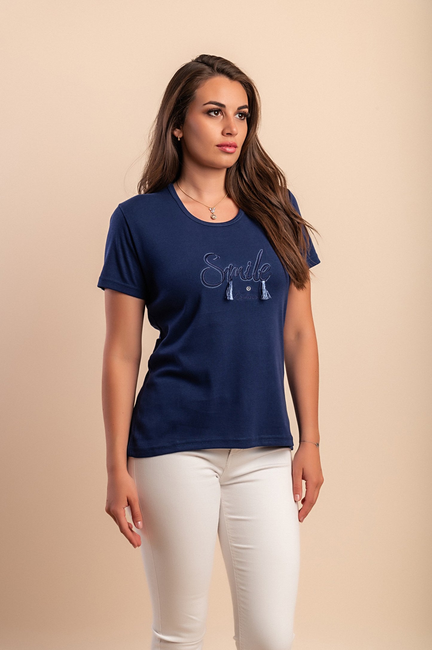 T-shirt in cotone con scollo rotondo, turchese