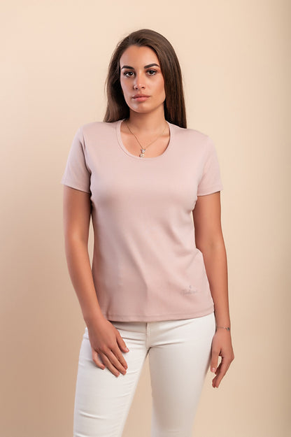 T-shirt in cotone con scollo rotondo, fucsia