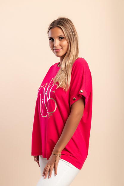 T-shirt con stampa, fucsia