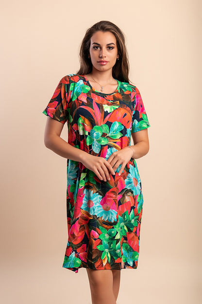 Abito midi con stampa floreale, multicolore