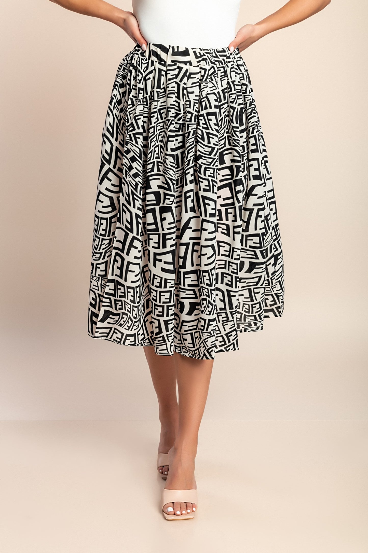 Gonna midi stampata, multicolore