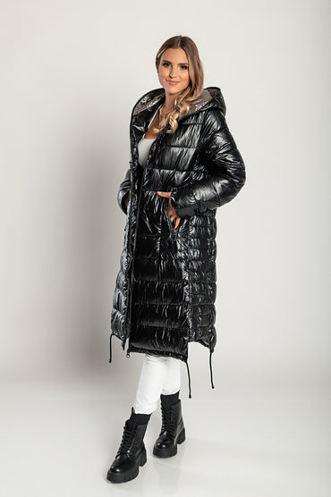 Giacca invernale lunga con cappuccio, 2237, nera