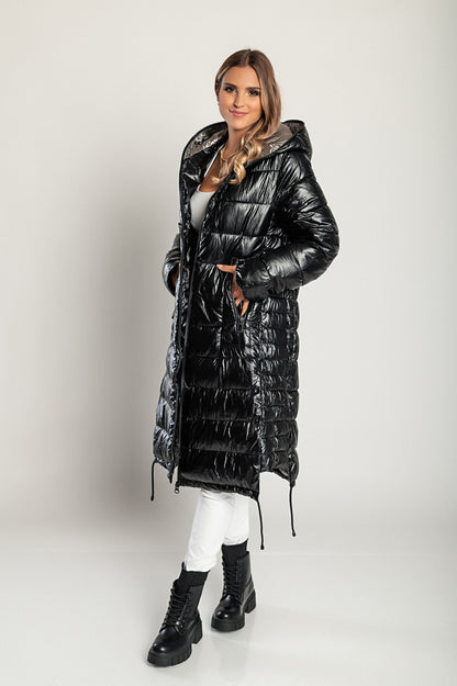 Giacca invernale lunga con cappuccio, 2237, nera