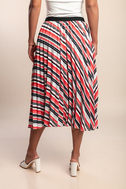 Gonna plissettata taglie forti con stampa, rossa
