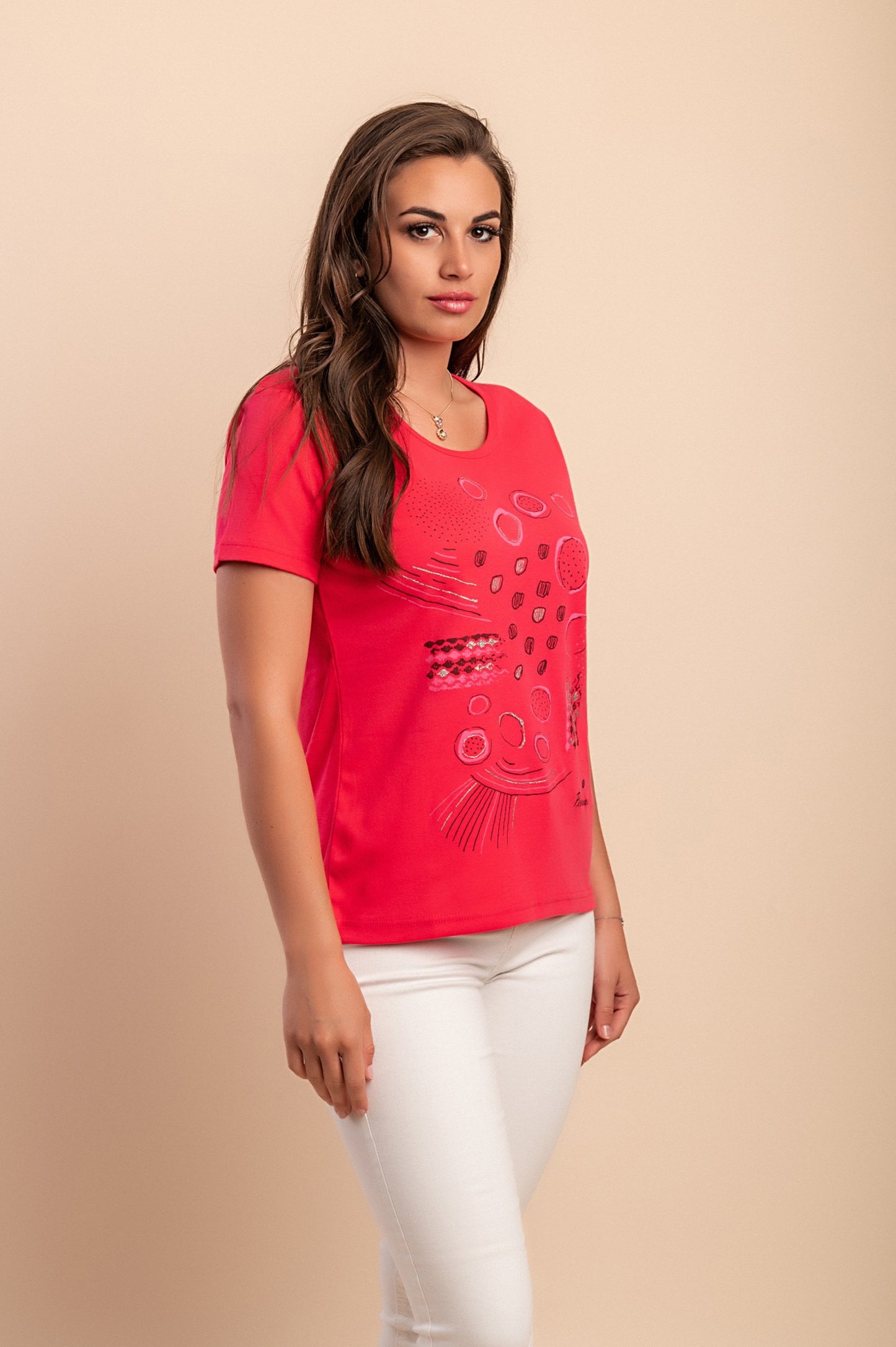 T-shirt in cotone con stampa, rosa