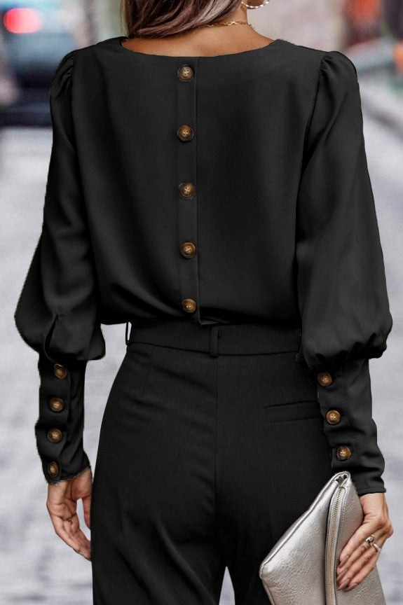 Elegante camicetta con bottoni, nera