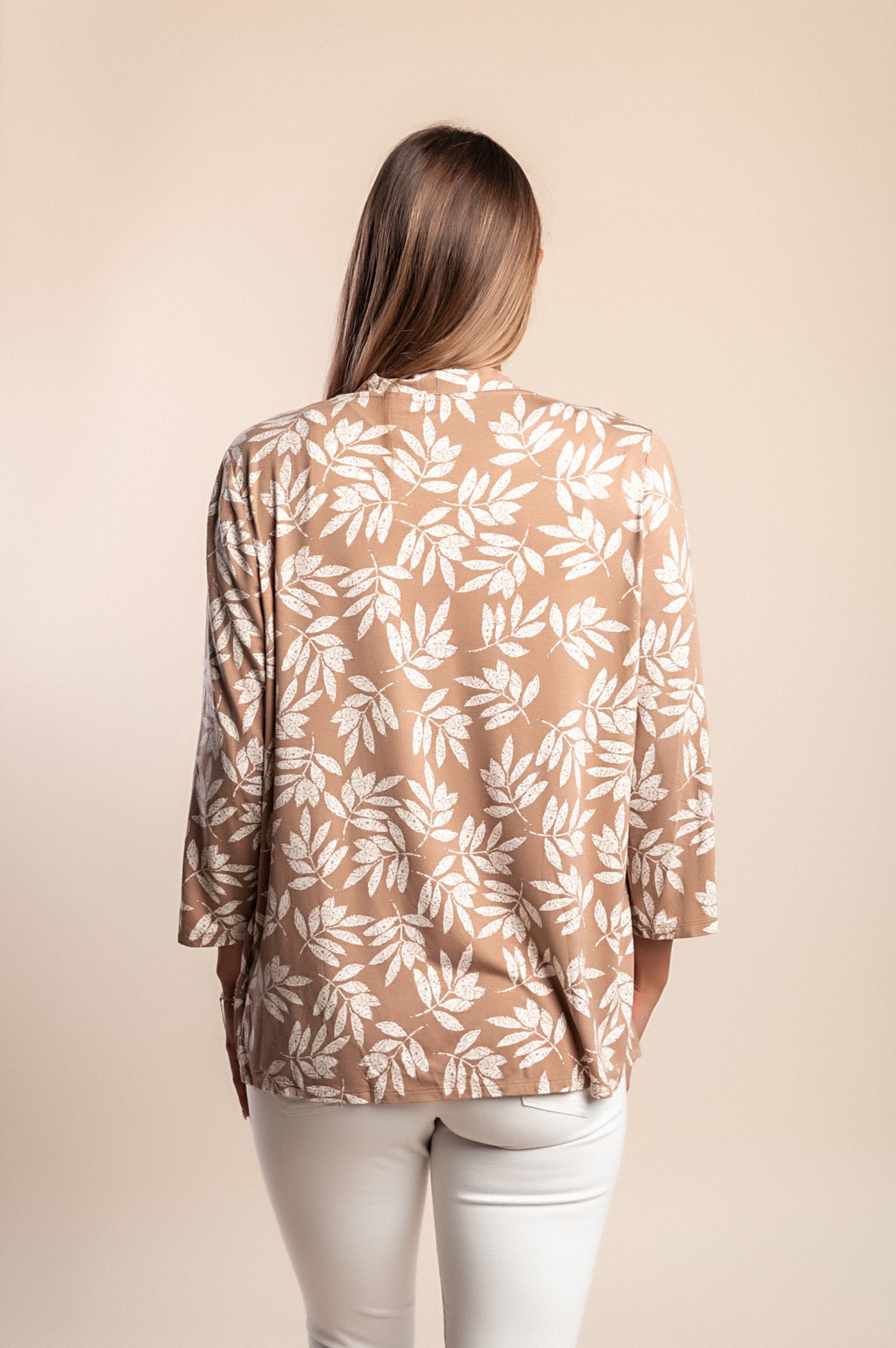 Cardigan stampato taglie forti, beige