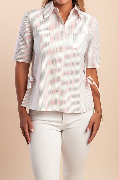 Camicia in cotone con stampa a righe, bianca