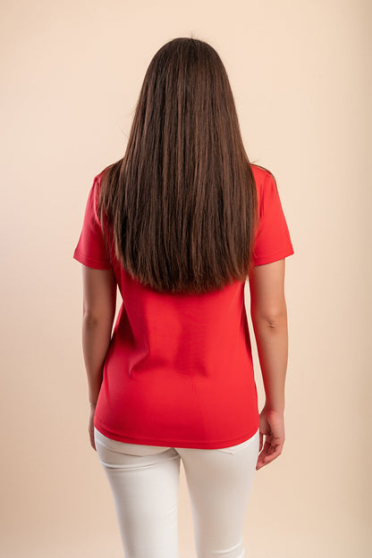 T-shirt in cotone con stampa, rossa