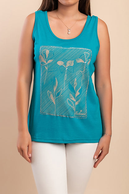 Top in cotone stampato, turchese
