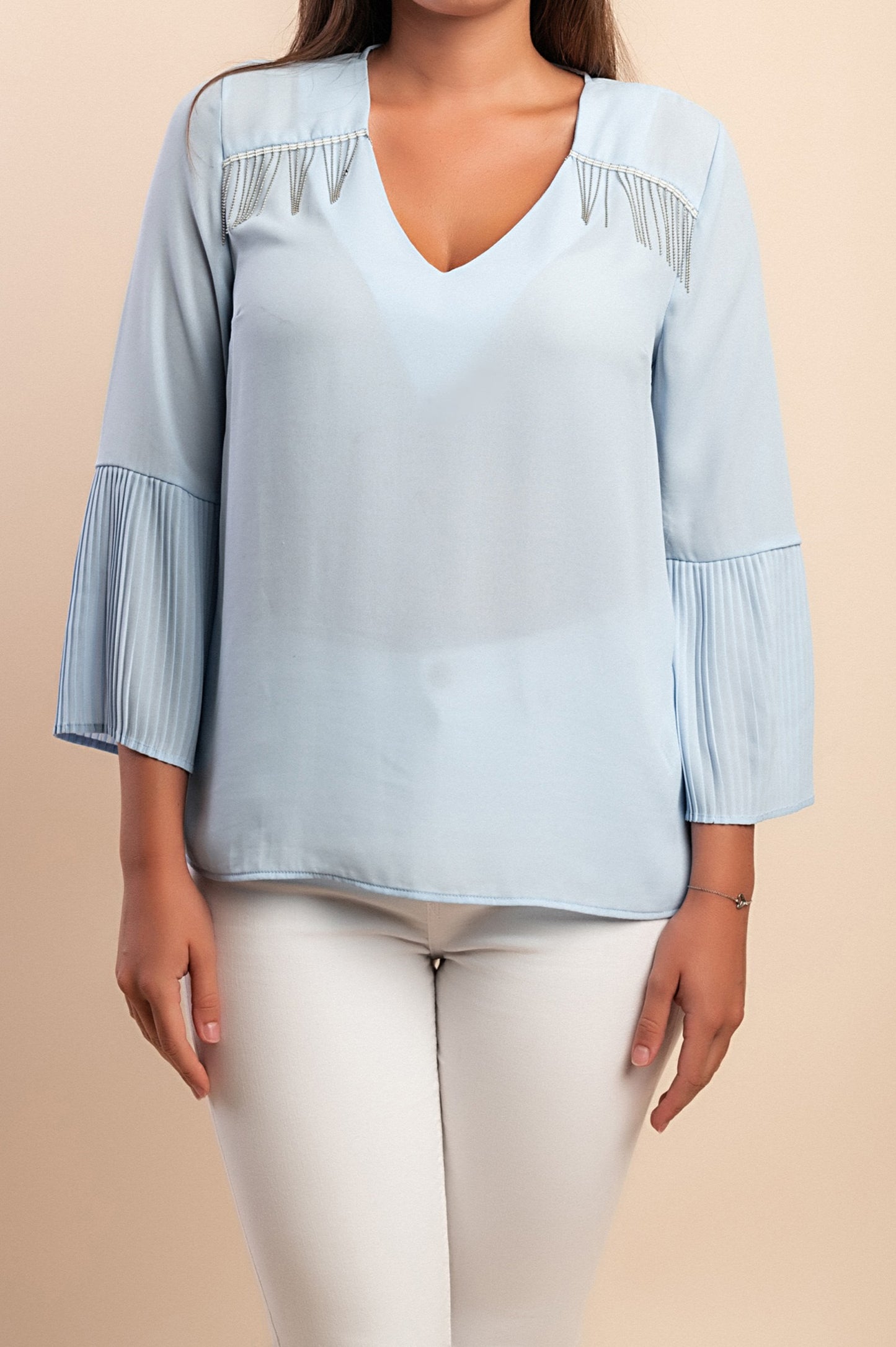 Felpa con dettaglio plissettato, azzurro chiaro
