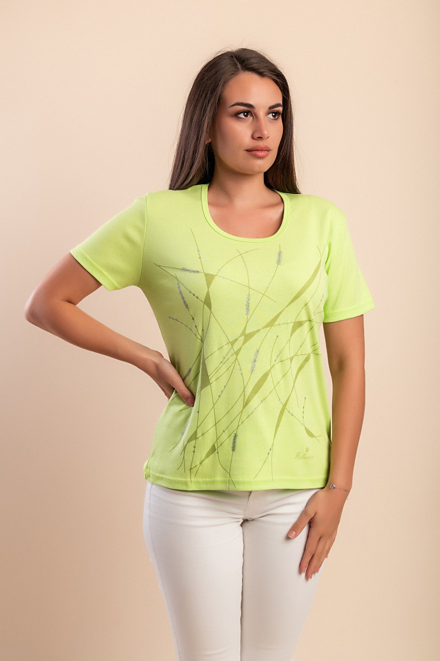 T-shirt in cotone con stampa, verde chiaro