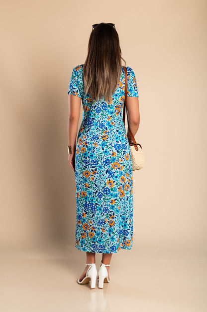 Maxi abito con stampa floreale, rosa