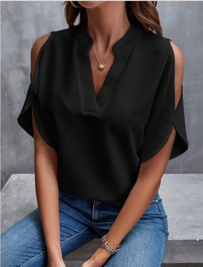 Blusa elegante ampia con scollo a "V", colore rosa chiaro