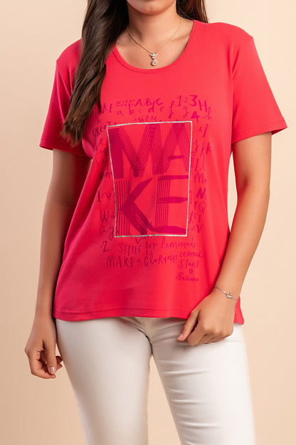 T-shirt in cotone con scollo rotondo, rosa