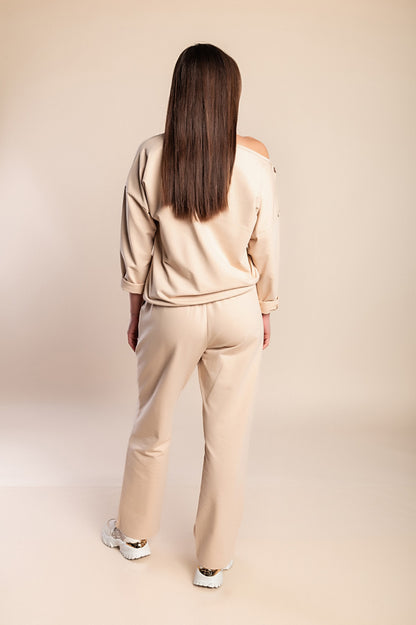 Completo due pezzi in cotone, beige