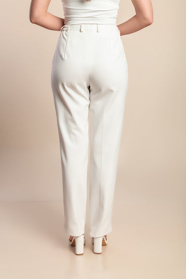 Pantaloni eleganti a vita alta taglie forti, bianchi