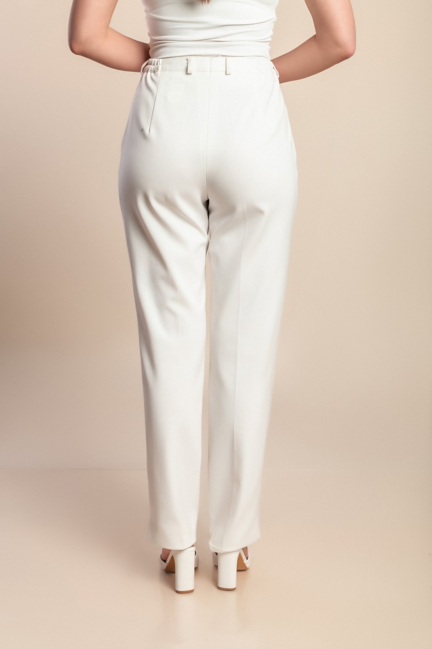 Pantaloni eleganti a vita alta taglie forti, bianchi