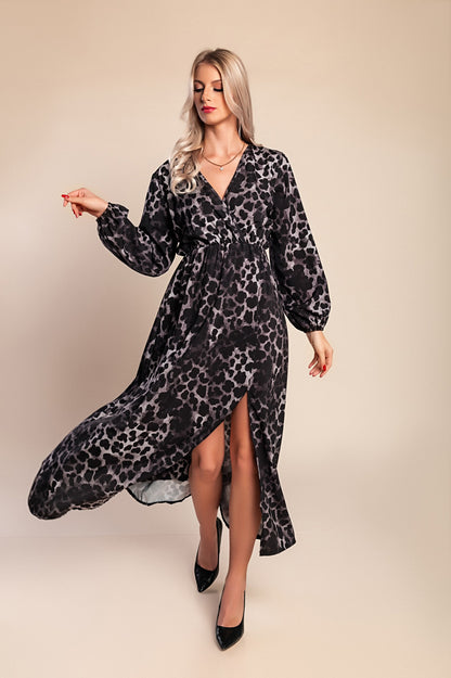 Abito lungo con stampa leopardata, beige