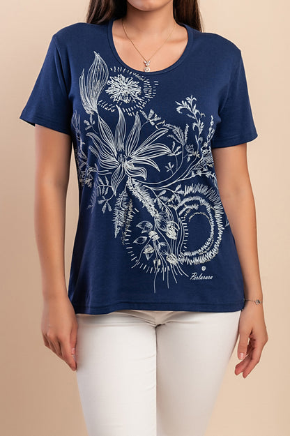 T-shirt in cotone con stampa, blu scuro