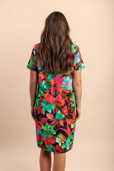 Abito midi con stampa floreale, multicolore