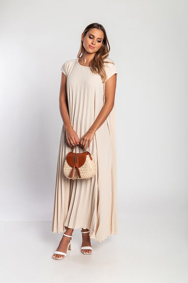Abito lungo plissettato, beige