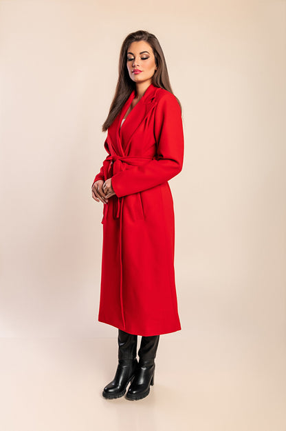 Elegante cappotto lungo con bottoni, color cammello