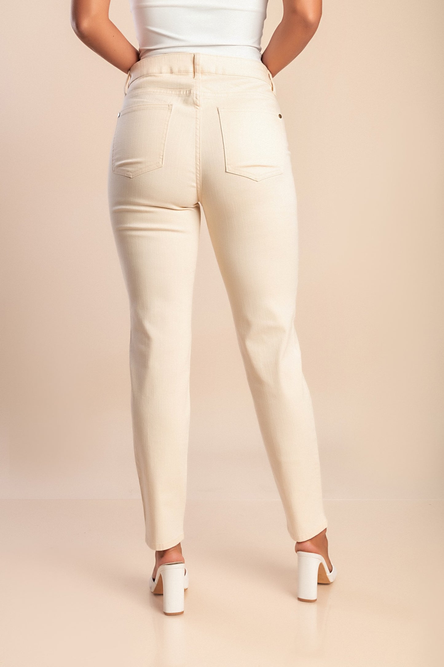 Pantaloni in cotone con ricamo, beige