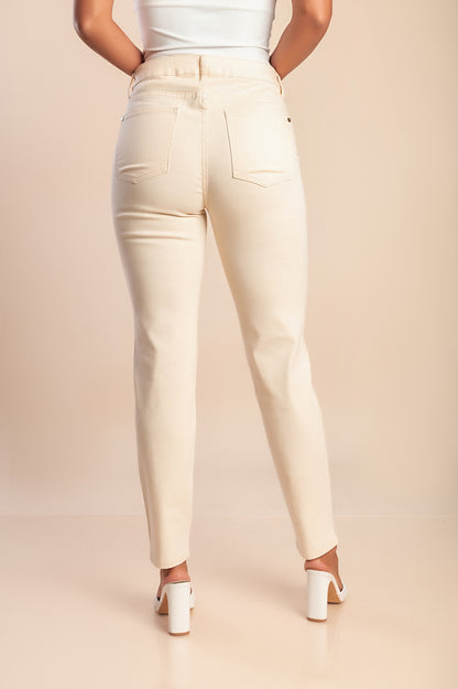 Pantaloni in cotone con ricamo, beige