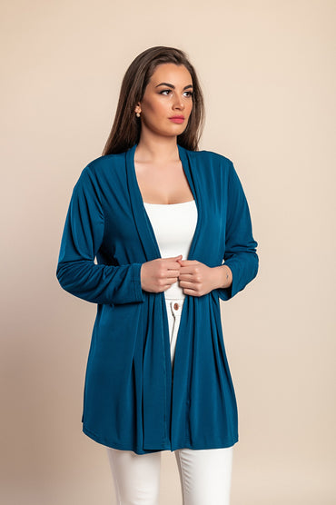 Cardigan a maniche lunghe taglie forti, color petrolio