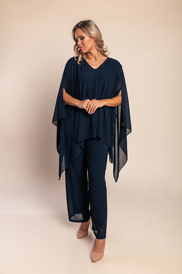 Elegante set tunica e pantaloni lunghi, blu scuro