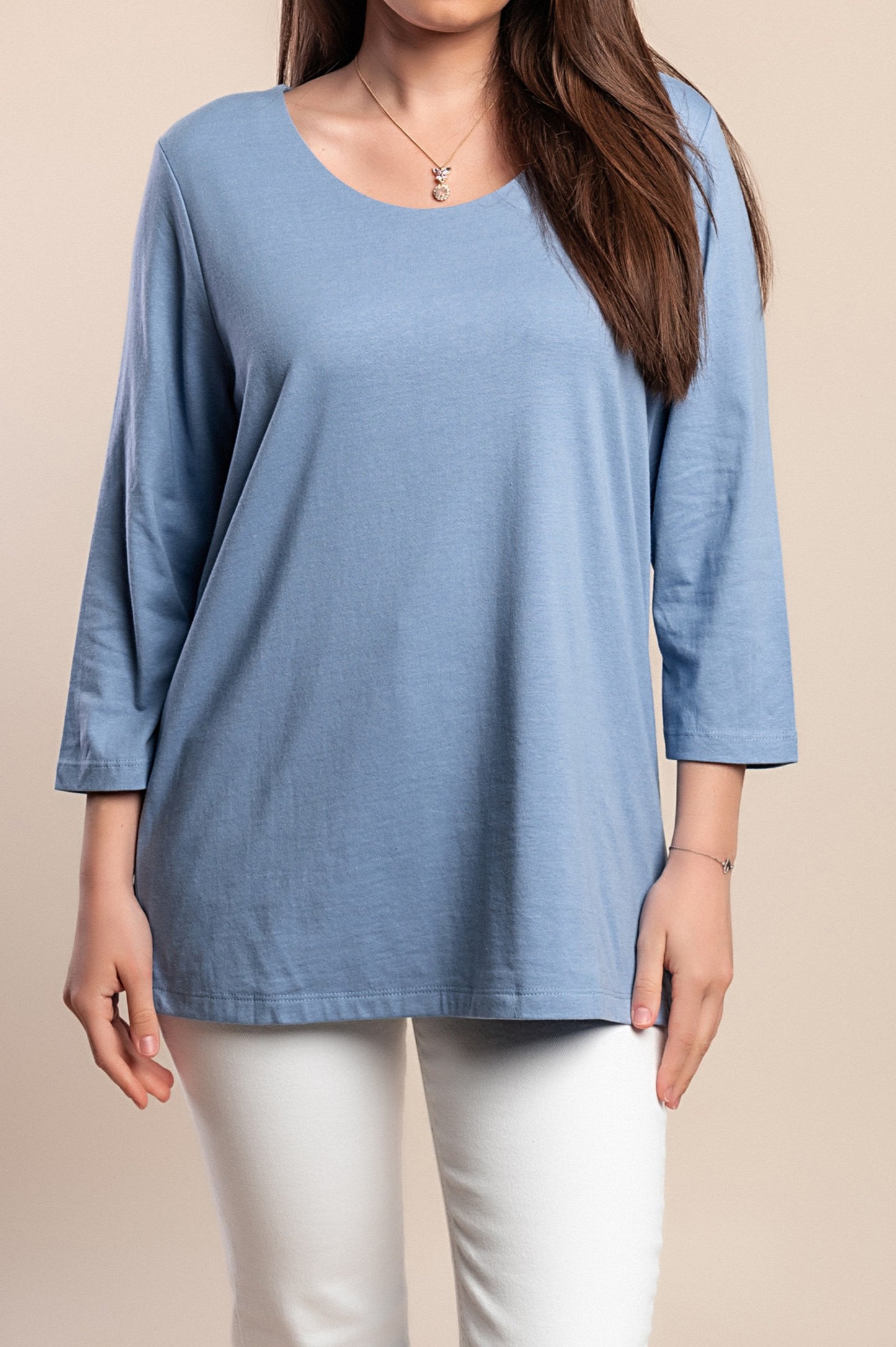 Top a maniche 3/4 taglie forti, azzurro